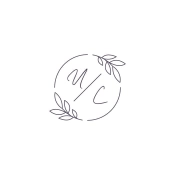 Initials UC monogram wedding logo with simple leaf outline and circle style vector