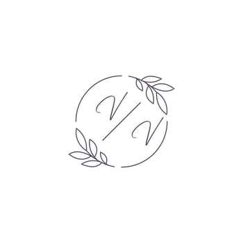 Initials VV monogram wedding logo with simple leaf outline and circle style vector