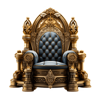 seat of the royal throne isolated on transparent background ,golden throne chair ,generative ai png