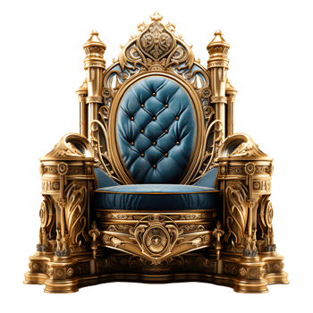 seat of the royal throne isolated on transparent background ,golden throne chair ,generative ai png