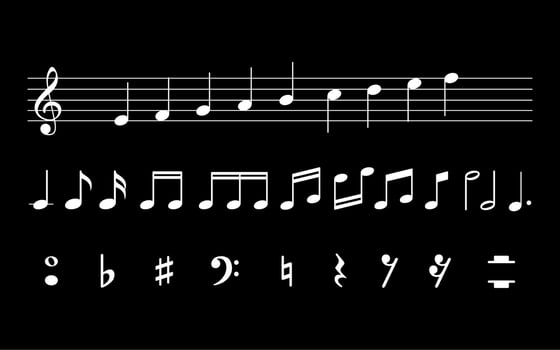 Musical Notation Sign Theory, Musical Key Icon Symbol, can use for Art Illustration, Pictogram, Website, Musical Poster or Graphic Design Element. Vector Illustration