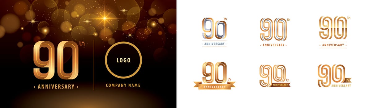 Set of 90th Anniversary logotype design, Ninety years Celebrate Anniversary Logo vector