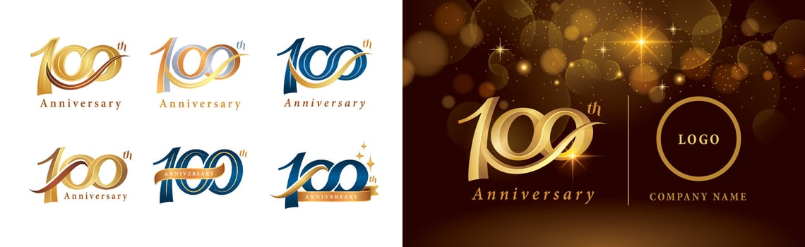 Set of 100th Anniversary logotype design, Hundred years Celebrating Anniversary Logo vector