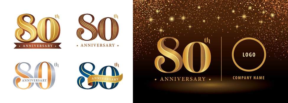 Set of 80th Anniversary logotype design, Eighty years Celebrating Anniversary Logo vector