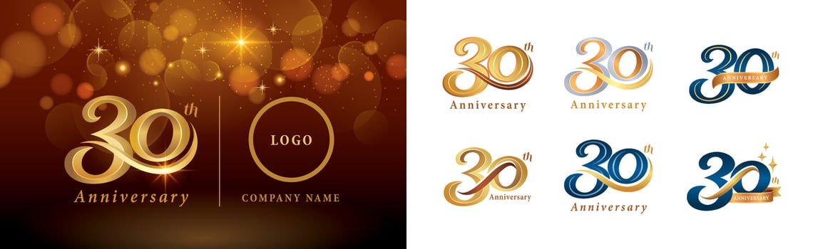 Set of 30th Anniversary logotype design, Thirty years Celebrating Anniversary Logo vector