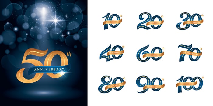 Set of Anniversary logotype design, Elegant Classic Logo, Vintage and retro Serif Number Letters vector