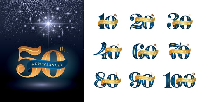 Set of Anniversary logotype design, Elegant Classic Logo, Vintage and retro Serif Number Letters vector