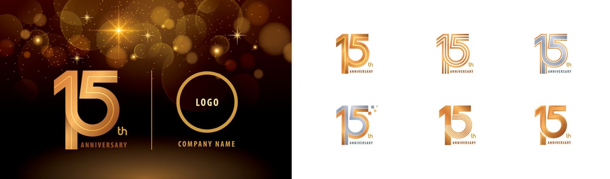 Set of 15th Anniversary logotype design, Fifteen years Celebrate Anniversary Logo vector