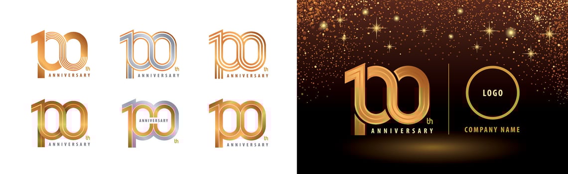 Set of 100th Anniversary logotype design, Hundred years anniversary celebration vector