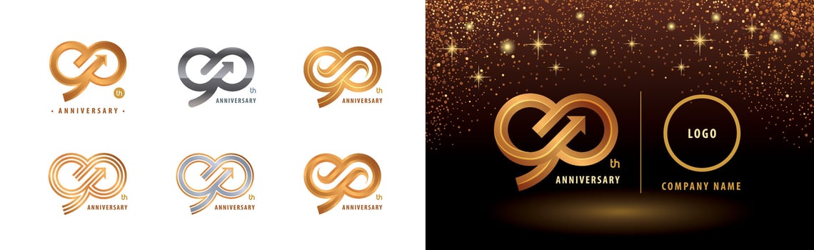 Set of 90th Anniversary logotype design, Ninety years anniversary celebration vector