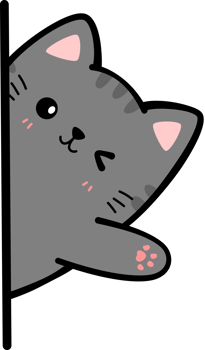 Black tabby cat sneak behind wall waving hand flat cartoon doodle element png