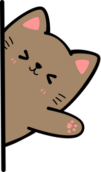 Brown cat sneak behind wall waving hand flat cartoon doodle element png