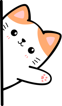Orange cat sneak behind wall waving hand flat cartoon doodle element png