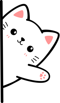 White cat sneak behind wall waving hand flat cartoon doodle element png
