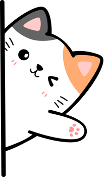 Black and orange cat sneak behind wall waving hand flat cartoon doodle element png