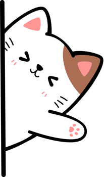 Brown cat sneak behind wall waving hand flat cartoon doodle element png