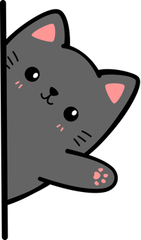 Black cat sneak behind wall waving hand flat cartoon doodle element png