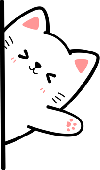 white cat sneak behind wall waving hand flat cartoon doodle element png