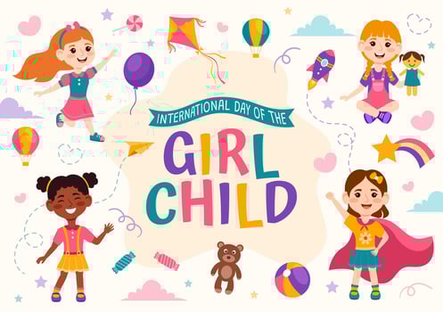 International Day of the Girl Child Vector Illustration with Little Girls for Awareness and Human Rights in Flat Kids Cartoon Background Templates