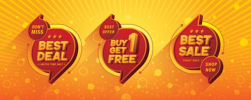 Best Deal, Buy 1 get 1 free, Best Sale tag and discount label sign vector