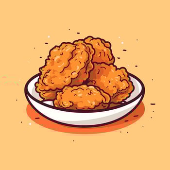Fried chicken nuggets on a plate. Vector illustration in cartoon style.