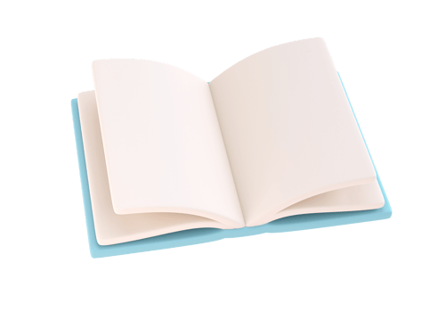 3d icon open book school, diary with white paper blank pages and bookmark. Cartoon minimal style transparent png