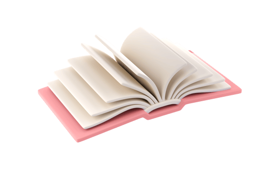 3d icon open book school, diary with white paper blank pages and bookmark. Cartoon minimal style transparent png