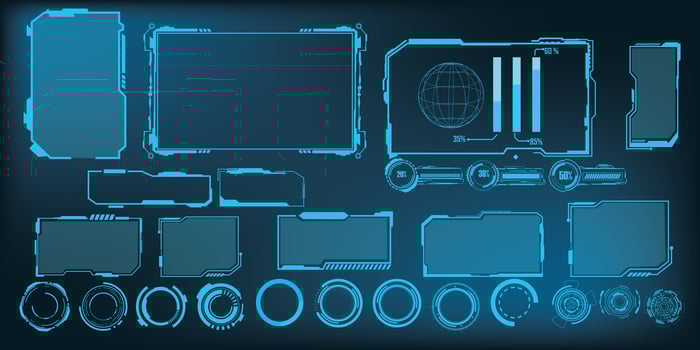 Sci Fi HUD modern futuristic user interface square Frames blocks Set. High tech screen digital hologram window. Technology background with HUD dashboard interface. Vector illustration