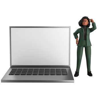 3d black business woman executive wearing a green suit pose standing with laptop, tablet, mobile phone, megaphone, 3d rendering png