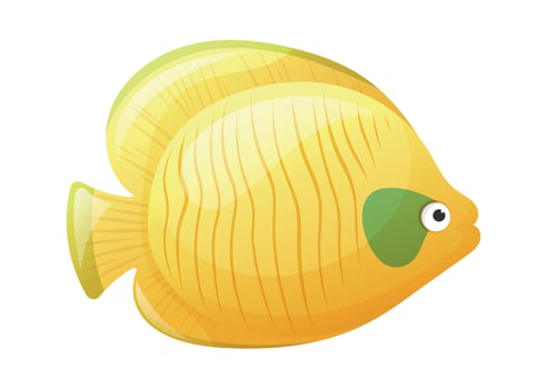 Tropical yellow sea butterflyfish. Vector isolated cartoon marine life.