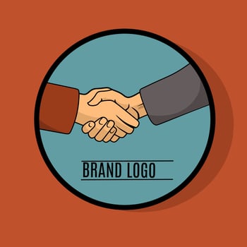 handshake logo illustration design with a brown and blue background inside a circle vector