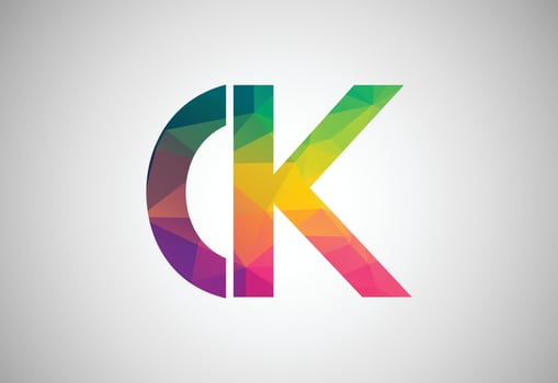 Low Poly and Alphabet initial CK letter logo design, Vector design template