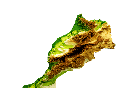 Morocco Map Shaded relief Color Height map 3d illustration png