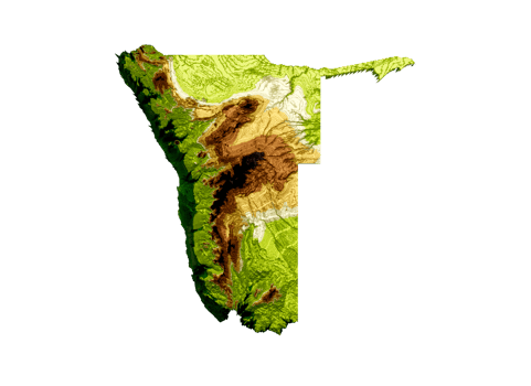 Namibia Map Shaded relief Color Height map  3d illustration png
