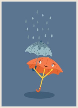 cute postcard with an umbrella hiding from the rain vector illustration