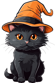 Cute Black Cat Halloween Illustration AI Generative png