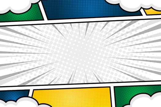 Colorful comic book page background template with clouds vector
