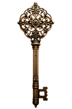 antique padlock key isolated on transparent background ,treasure key cut out png ,generative ai