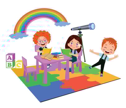 Vector Illustration Of Kids Playing in the clasroom