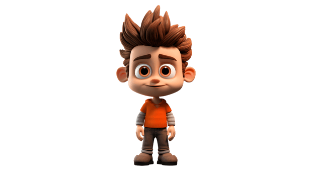 cartoon boy with brown hair and orange shirt ai generative png