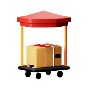 3d parcel box delivery with trolley shipping icon png