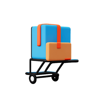 3d parcel box delivery with trolley shipping icon png