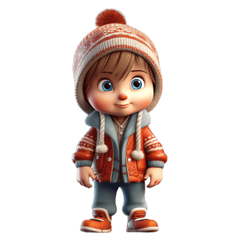 3D cartoon character a cute little boy, Isolated transparent background png