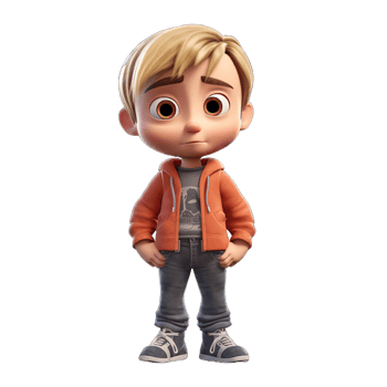3D cartoon character a cute little boy, Isolated transparent background png