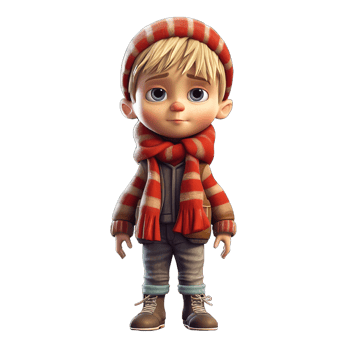 3D cartoon character a cute little boy wear jacket, Isolated transparent background png