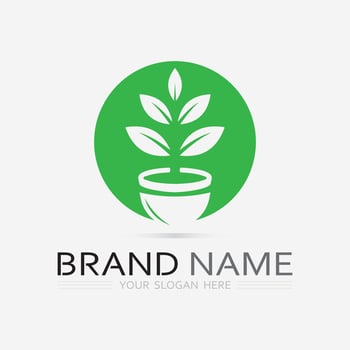 Gardening logo with shovel icon and tree with green leaves logo template. vector