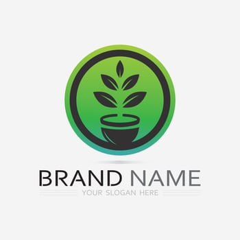 Gardening logo with shovel icon and tree with green leaves logo template. vector