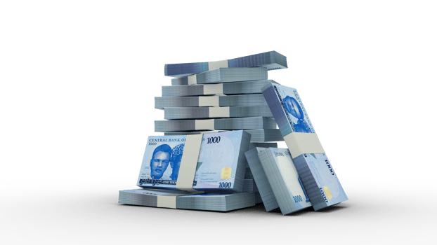 3d rendering of Stacks of 1000 Nigerian Naira notes. bundles of Nigerian currency notes isolated on transparent background png