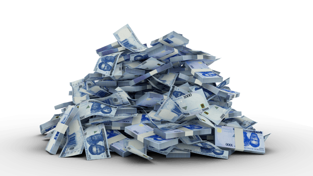 Big pile of Nigerian naira notes. A lot of money. 3d rendering of bundles of cash png