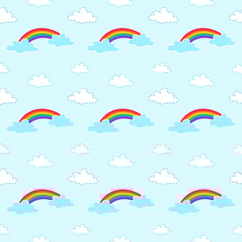 Seamless pattern of rainbow, sky and clouds, using for background, decoration, paper wrap vector